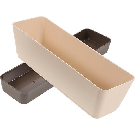 Jardinière Rectangulaire en Plastique Léger avec Système de Drainage, Petite Taille, Couleur Brun Clair, Pot de Fleurs pour Plantes Succulentes et Cactus, pour Balcon et Rebord (1/5)