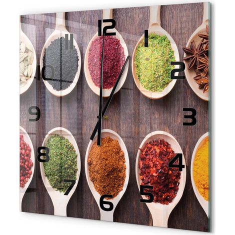 Grande Horloge Murale Carrée pour Salon Verre Trempé Silencieuse Décoration Moderne Épices colorées 60x60 cm (1/5)