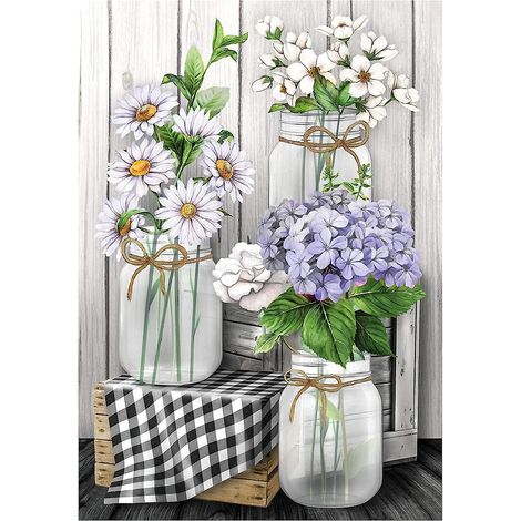 Kit de peinture diamant florale - Motif marguerite - Loisirs créatifs pour la décoration intérieure - 30 x 40 cm (1/5)