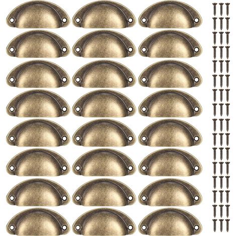 Lot de 24 poignées de meuble vintage, boutons et tirettes semi-circulaires pour portes, cuisines, placards et tiroirs, avec vis.