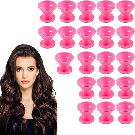 20 bigodini flessibili grandi, in silicone ricci, senza calore, morbidi e magici, cura dei capelli, strumenti per lo styling fai da te, set di cursori (rosa)