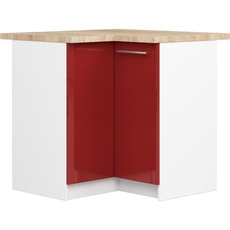 Eck-Küchenunterschrank 90 cm moderne Ausführung mit Arbeitsplatte Rot Kollektion OLIWIA Raumhirsch (1/5)