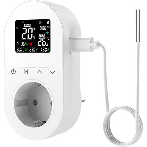 Prise Thermostatique Intelligente WiFi, Régulateur de Température 2000W AC 95-240V, Corps Conducteur en Cuivre, avec Sonde de Température, Fonctionne à 50/60Hz, Dimensions 1196135mm - Contrôle Smart à (1/5)