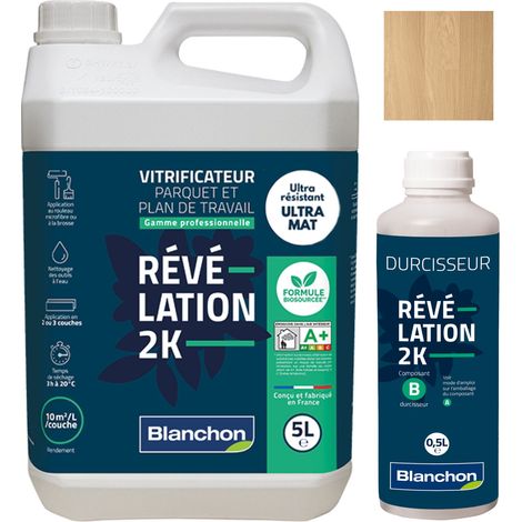 Blanchon – Vitrificateur parquet bi-composant 5L – Ultra mat pour bois brut – Résistance à l'usure – Séchage rapide et sans odeur (1/2)