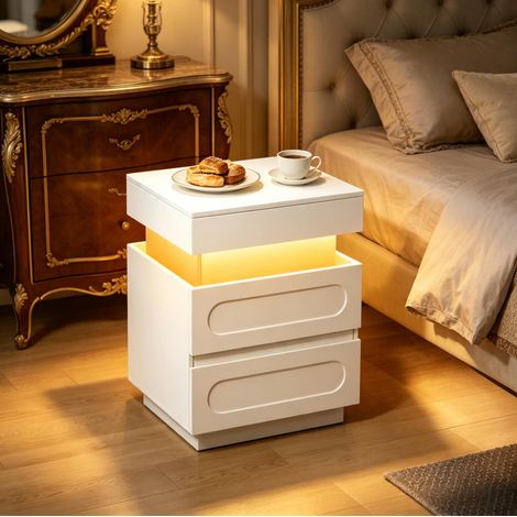 Table de chevet moderne 45x58x40 cm en bois blanc, avec rangement pour chambre FloraGrace (1/5)