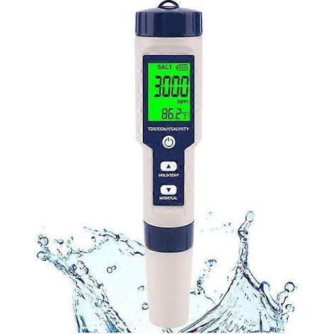 Testeur de sel pour piscine, salinomètre numérique, testeur de salinité 5 en 1 haute précision pour eau salée, IP67 W (1/5)