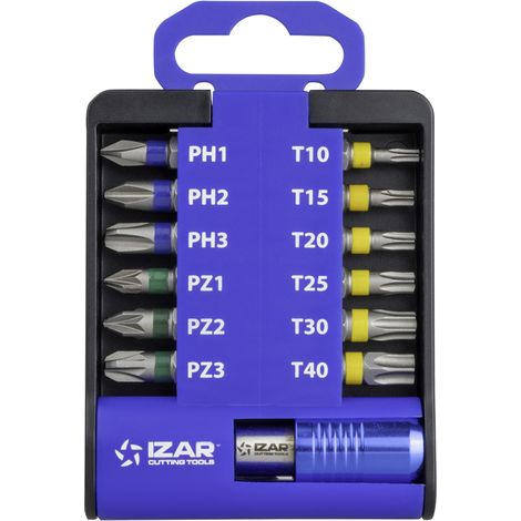 Jeu de 13 embouts de vissage – PH, PZ et Torx – Queue hexagonale 1/4" DIN 3126 - IZAR 83769