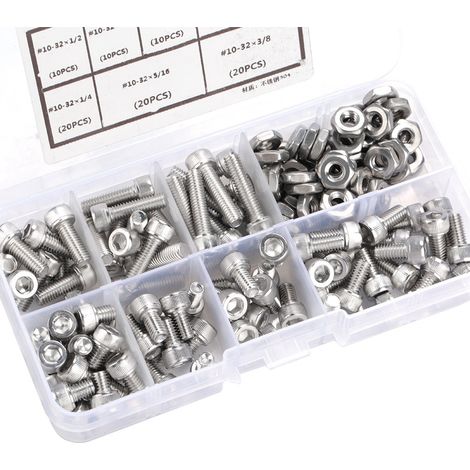 140 vis à tête cylindrique hexagonale creuse en acier inoxydable, norme impériale/américaine n° 10-32 (1/5)