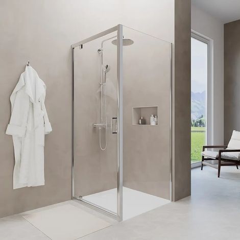 Box Doccia 80x100 cm Angolare Porta Battente e Parete Fissa Profili in Alluminio Cromati Vetro 6mm Trasparente h190 - Reversibile Mod. Apulia (1/5)