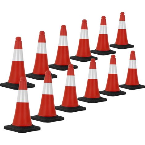 ECD Germany Set 12x Coni Stradali Segnaletici per il Traffico da 51 cm Rosso e Bianco Coni con Strisce Bianche Riflettenti Piloni con Base Pesante di Avvertimento Cono di Marcatura di Segnalazione