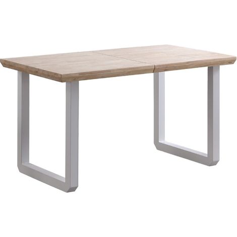 Home Heavenly® - Mesa comedor extensible JACK, estilo industrial, de 140 - 220 cm ancho, hasta 10 comensales. Pata metal 'U'. Color: Roble Nordish - Blanco (1/5)