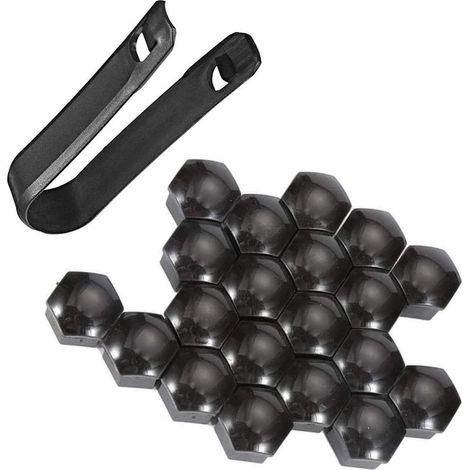 20 Pièces Bouchon d'Écrou de Roue Universel 17 mm Couvertures de Noix de Pneu avec Ensemble d'Outils de Démontage pour Voitures Noir (1/4)