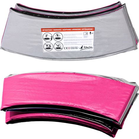 Coussin de protection trampoline Ø 360 cm – PVC 310gr/m2 rose et gris – Largeur 29 cm – Épaisseur mousse 18 mm – 8 sections avec attaches élastiques – Kangui