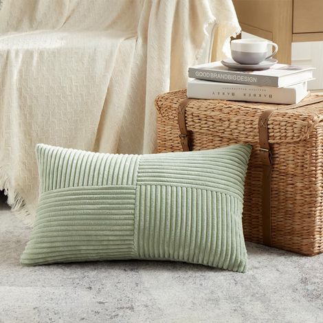 Lot de 1 Boho Housse de Coussin 30x50 Vert Sauge,à Motif Croisé Decoration Housses de Coussin en Velours Côtelé,Douillet Taie d'oreiller Housse Coussin Moderne pour Canapé Chambre Chaise Lit (1/4)