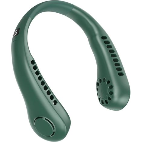 Grüner, tragbarer, kragenloser, klingenloser Ventilator mit 5 Geschwindigkeitsstufen, großer 3000-mAh-Akkukapazität und kleinem, per USB aufladbarem Taschenventilator