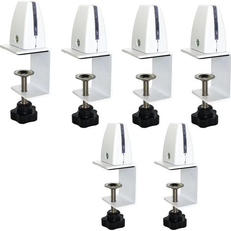 Set of 6 Adjustable Aluminium Plexiglass Desk Divider Clamps for Security and Data Protection (White) (1/5)