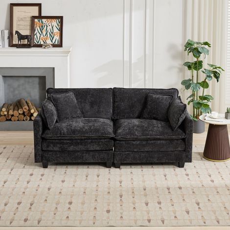Canapé nuage deux personnes moderne en Polyester garnissage confortable et moelleux noir sobre (1/4)