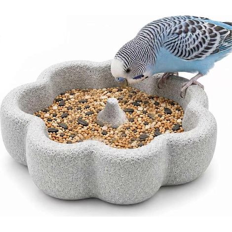 Bol en pierre ponce naturelle pour oiseaux, abreuvoir avec broyeur de bec central pour graines, eau et bain, bol nourrisseur à bec pour oiseaux (1/5)