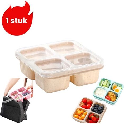 pièce - Boîte à lunch - Boîte à lunch avec compartiments en paille de blé - Boîte à collations - Plateau à collations à quatre compartiments - Boîte à noix - Beige (1/5)