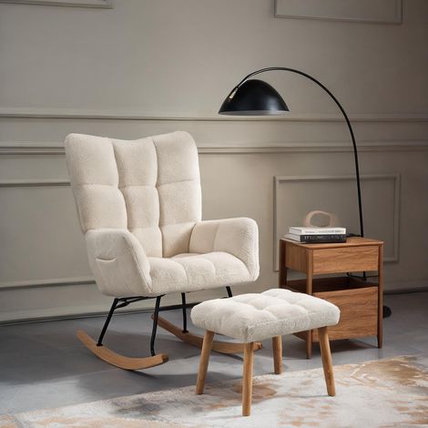 Fauteuil crème en tissu bouclette 97 x 72 x 100 cm (1/5)