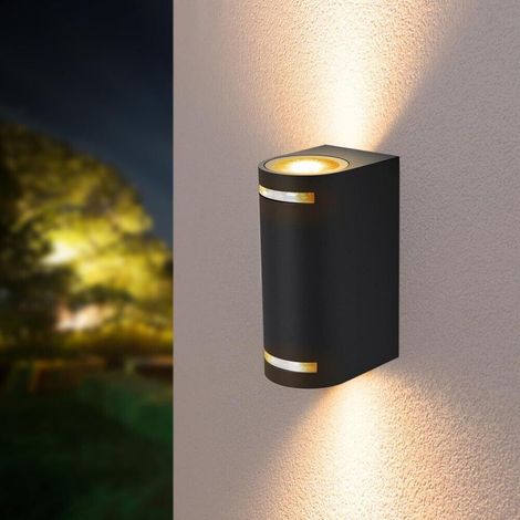 Applique Led Luce Calda Lampada Da Parete Muro 2 X Faretto 8 W Gu10 Ip54 Nero (1/4)