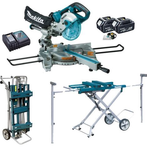 Makita DLS714NZ Slide Compound Mitre Saw 18v 36v + 2 x 5.0ah + DEAWST05 Stand