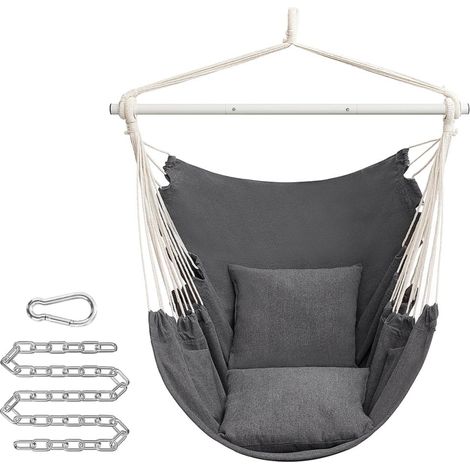 Fauteuil suspendu chaise suspendue déco maison cocooning balançoire siège avec 2 coussins chaîne en métal capacité 150 kg intérieur extérieur salon chambre gris