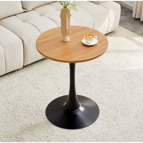 Tavolo da pranzo rotondo 60 cm in MDF, piano effetto legno termoformato, base nera DESVIAE (1/5)