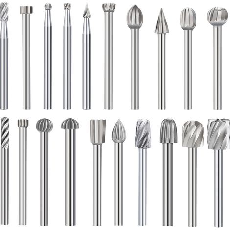 Lntyq 20Pcs Fraises Rotatives Fraise Metal Jeu de Fraises en Carbure Fraise de Tungstene Meche Acier Rotatif Fichiers Mèches en Outil Rotatif avec  Tige pour Sculpture sur Bois Polissage Travail du Mé