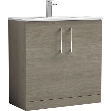 Balterley Contemporary Bathroom Floor Standing 2-Door Vanity Unit & Minimalist Basin, Solace Oak, 800mm