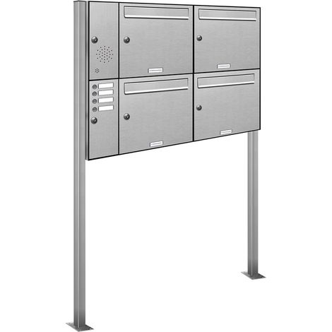 4er Edelstahl Briefkasten Standanlage Freistehend mit Klingel (1/5)
