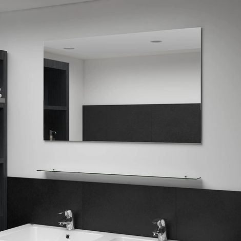 Miroir mural avec étagère en verre trempé 100 x 60 cm pour salle de bain et chambre - PANGIVO (1/5)