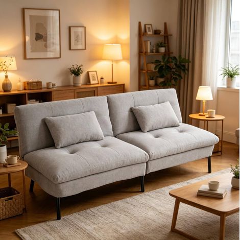 Divano letto 2 posti 176x64x84 cm grigio chiaro, schienale 5 posizioni, metallo MEUBLIV (1/5)