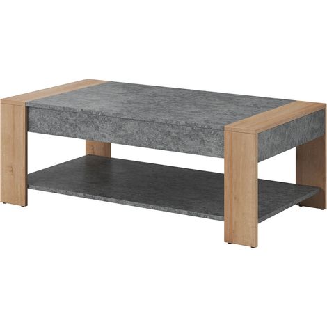 FANNY - Table Basse Rectangulaire Aspect Bois et Pierre (1/3)