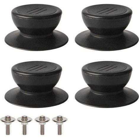 Bouton de couvercle 4 pièces, bouton de remplacement de couvercle de cuisine universel, couvercle en verre, poignée de couvercle en verre - noir (1/4)