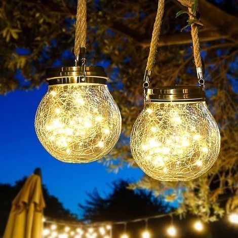 Lanterne solaire, 2 paquet de lumières décoratives solaires suspendues pour l'extérieur, Lampe de pot à énergie solaire de jardin (blanc chaud) (1/5)