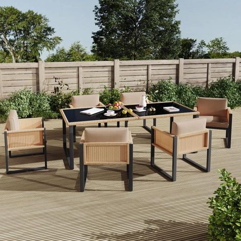 Salon de Jardin 6 Places en Résine Tressée avec Fauteuils et Housses Lavables (1/5)