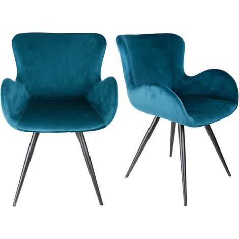 Lot 2 chaises scandinave velours bleu canard et pieds métal – LOTUS 2