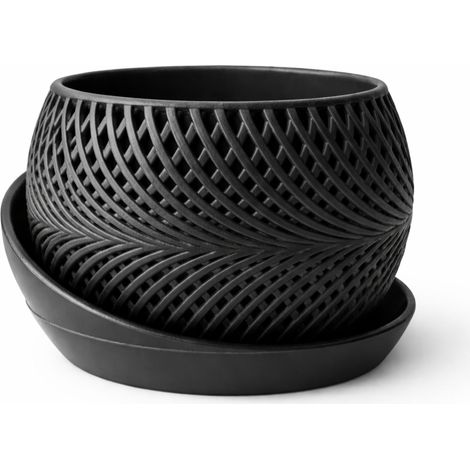 Vaso da fiori decorativo in vimini nero + sottovaso