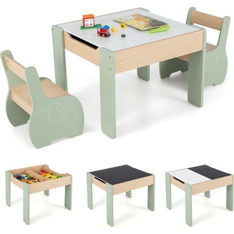 Kids Table and Chair Set Children Activity Desk 2 Chairs Reversible Blackborad (1/5)