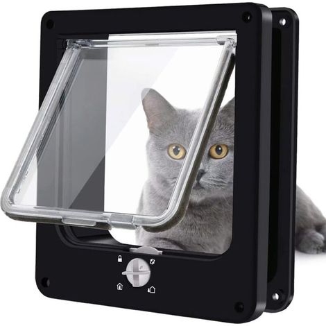 Portes pour chats, chatière magnétique à verrouillage rotatif à 4 voies pour chats, chatons et chatons, version améliorée M noir, 19 5.5 22) (1/4)