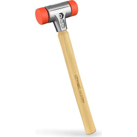 Marteau sans rebond, tête de marteau ronde en polyuréthane orange, poids 225 g, longueur 290 mm, diamètre 30 mm, manche en bois de hickory véritable (1/5)