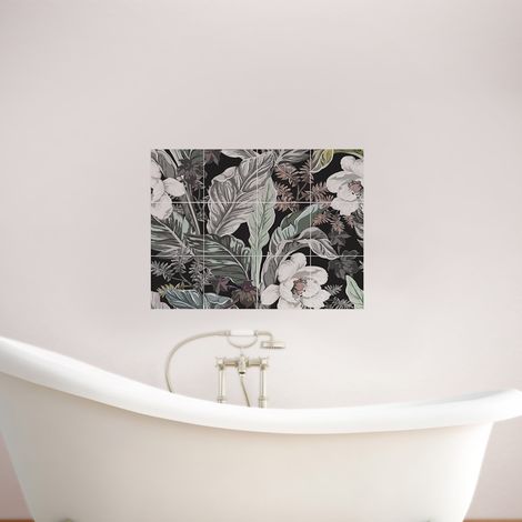 Sticker Adhésif Floral Ancien 15x15cm x12 - Motif Imitation Papier Peint pour Homestaging - Couleurs Foncées (1/5)