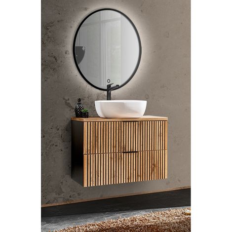 Waschplatz Set Gäste WC Waschtisch 81 cm XANTEN-56 in anthrazit mit Eiche Nb. Rillen schwarz, B/H/T: ca. 80,6/200/46,5 cm (1/5)