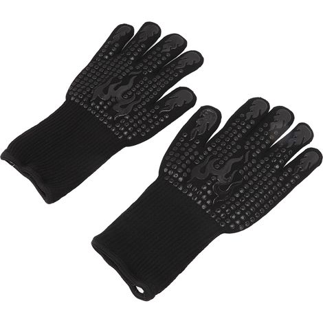 Gants de cuisine noirs, résistants à la chaleur, isolants thermiques, antidérapants et lavables, en silicone tricoté, taille unique. Résistants à la chaleur, à haute température et à isolation thermiq (1/5)