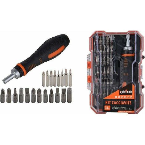 TrAdE Shop Traesio - Kit Cacciavite Cricchetto Multiuso 31 Pz Con Punte Phillips Croce Torx Magnetico -