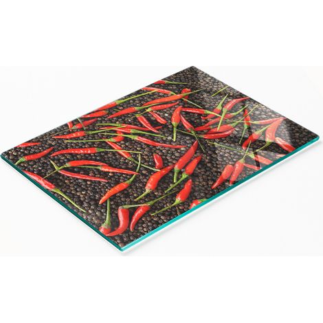 Tabla de cortar de cristal para cocina con estampado de chile, 80x52 cm. (1/5)