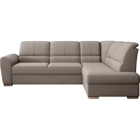Canapé angle droit convertible tissu beige et pieds acier chromé Zabor 270cm (1/5)