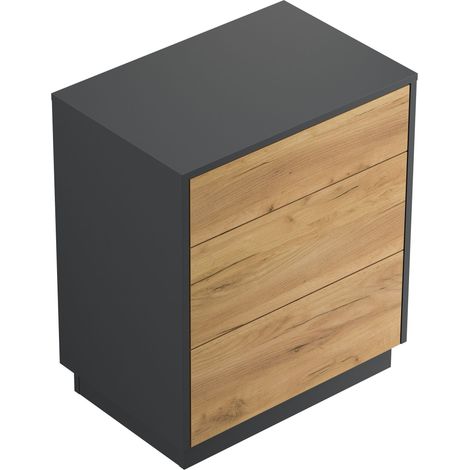 Design Nachttisch Lux L 60cm stehend, 3 Pushauszüge Grafit Eiche (1/5)