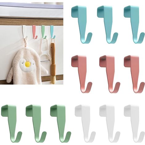Crochets de Porte Coloré, 12pcs Crochet de Porte en Acier Inoxydable, Crochets pour Rebord de Porte Tiroir, Patère pour Porte Sans Perçage pour Cuisine Salle de Bains Chambre à Coucher